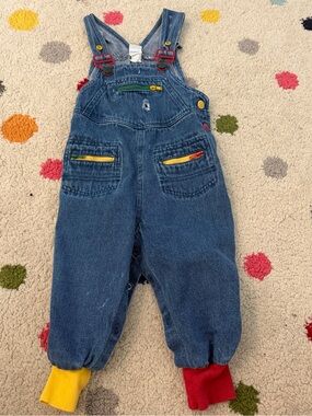 McKids Vintage 90’s Blue Denim Overalls with Multicolor Zipper Accents